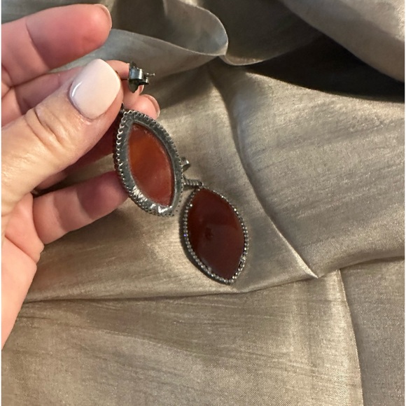 Large Carnelian and Diamond earrings - Picture 11 of 12